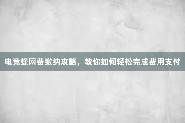 电竞蜂网费缴纳攻略，教你如何轻松完成费用支付